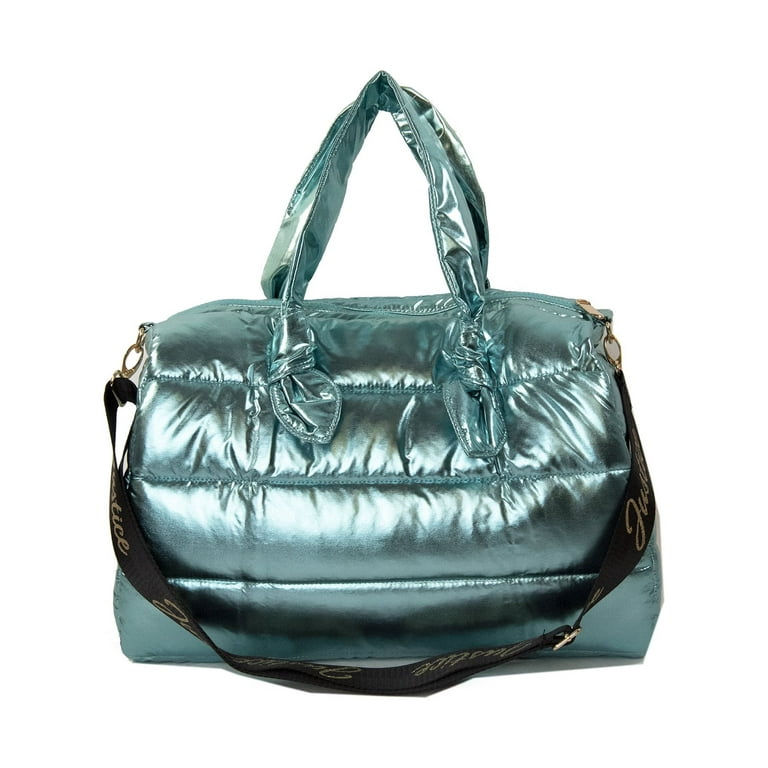 Justice Girls Quilted Metallic Turquoise Duffle Bag