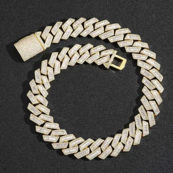 QQTDFG 20mm Wide Men Cuban Link Chain Iced Flooded CZ Hip Hop Bracelet Necklace A9416-Gold Plated-Necklace - 16" - 40 cm