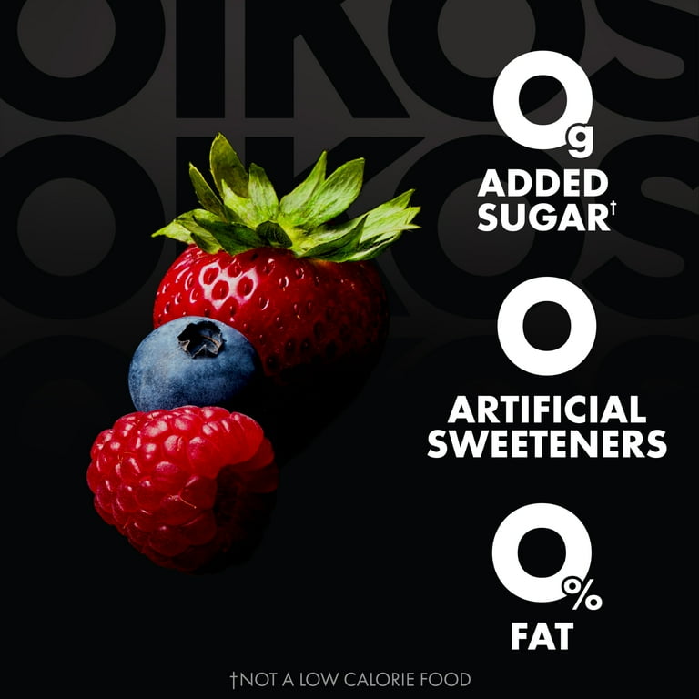 Oikos Triple Zero 15g Protein, Sugar & Fat Free Mixed Berry Greek Yogurt  Plastic Cups, 5.3 oz, 4 Count