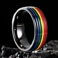 thumbnail image 2 of Anillo de acero inoxidable arcoíris de 8 mm, anillo de orgullo, anillo de boda para hombres y mujeres, negro, 9# ER, 2 of 5
