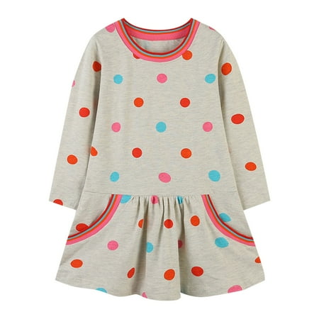 

NIUREDLTD Girls Toddler Long Sleeve Dress With Pocket Print A Line Flared Skater Dress Cotton Dress Outfit Size 140