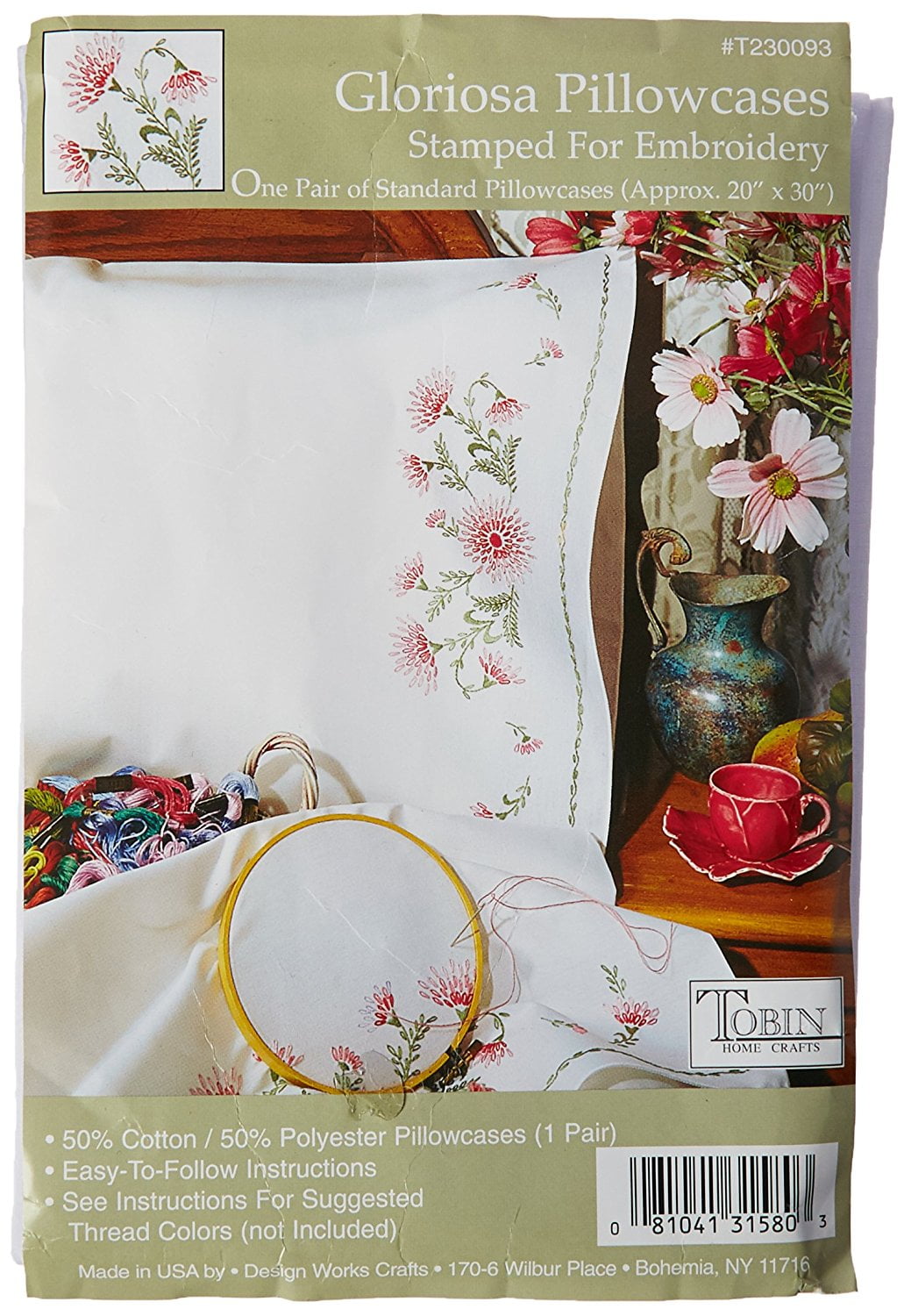 Bouquets 20 by 30Inch Tobin Stamped Pillowcase Pair Cross Stitch Kit