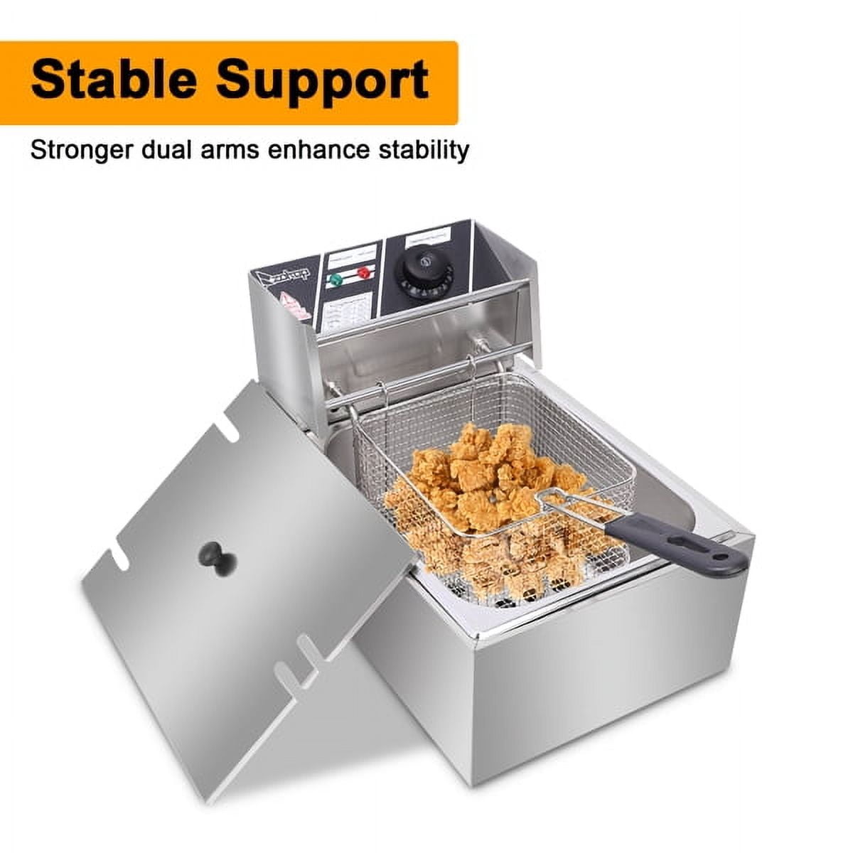 6L Commercial Deep Fryer, 2500W Electric Tabletop Fryer with Basket, Fast Heating Restaurant Fryer for Home Kitchen, Food Truck, Silver