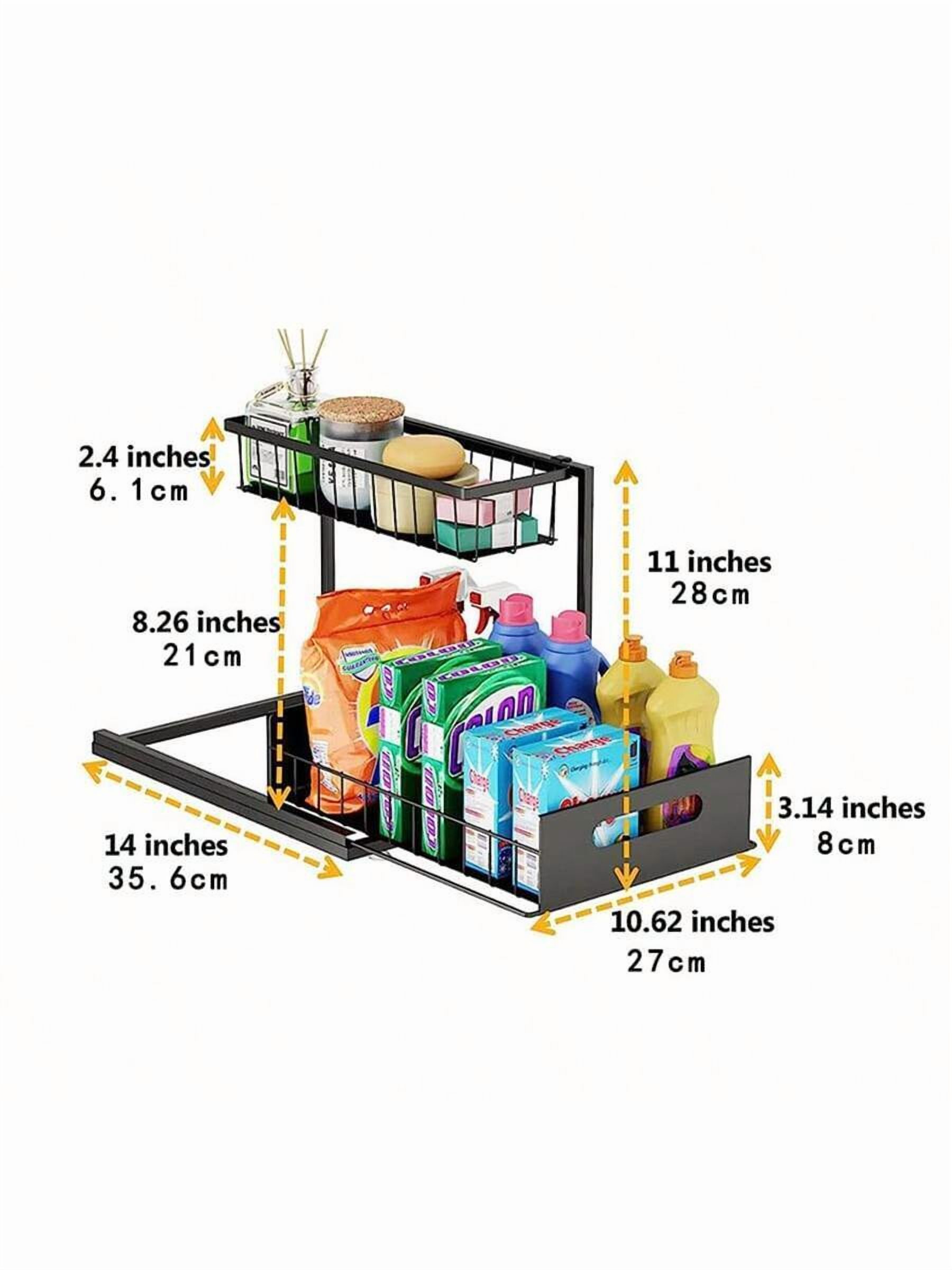 2 Tier Slide Out Kitchen Cabinet Organizer, Sturdy Metal Under Sink Storage Drawer, Pull Out Shelves for Bathroom Vanity, Pantry, and Home Office Organization