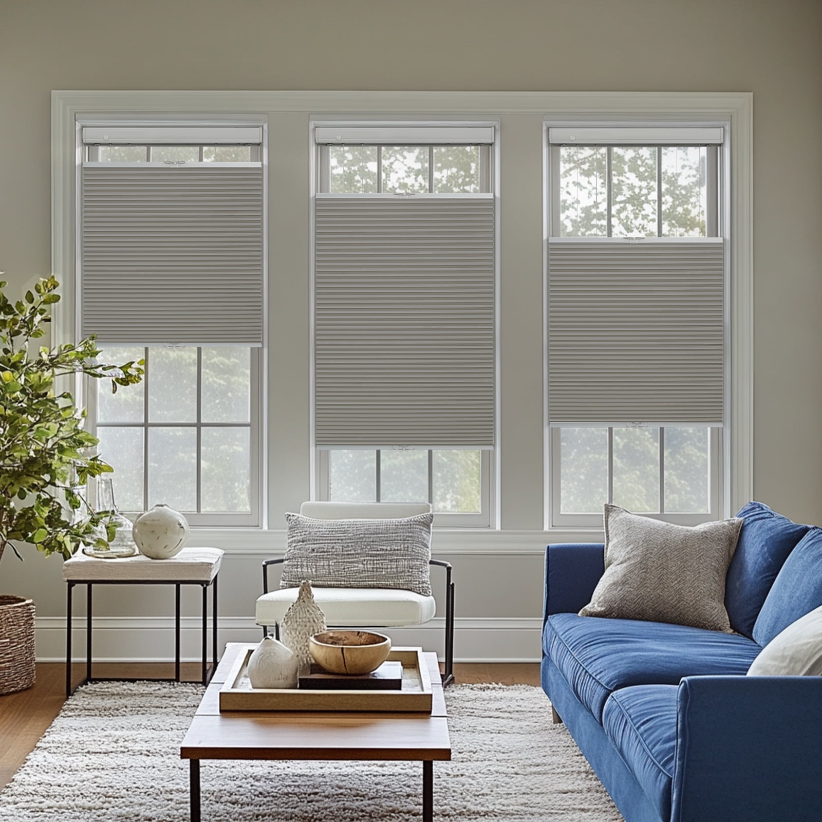 Keego New Upgraded No Drill Cellular Shades Top Down Bottom Up Honeycomb Blinds Cordless Window Blinds Easy to Install Cellular Shade for Windows, Blackout - Gray, 29"W x 64"H