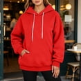 thumbnail image 6 of Hxshgdsn Pullover Hoodies for Women Oversized Fit Long Sleeve Drawstring Hooded Plain Sweatshirt with Pocket, Red S, 6 of 7
