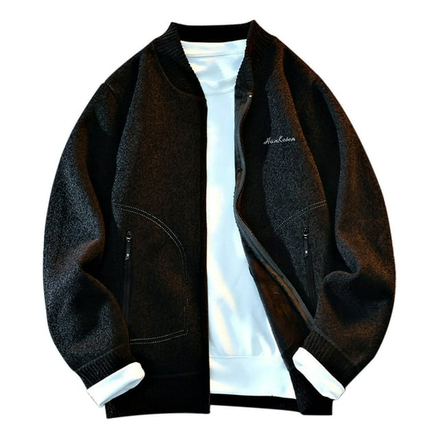 Mens Full Zipper Jacket Sweater, Long Sleeve Drop Shoulder Knit Sweaters Comfy Loose Warm Clothes with Pockets