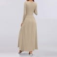 thumbnail image 4 of Women's Casual Crewneck Long Sleeve Maxi Dress A-Line Pleated Swing Long Dresses with Pockets, 4 of 7