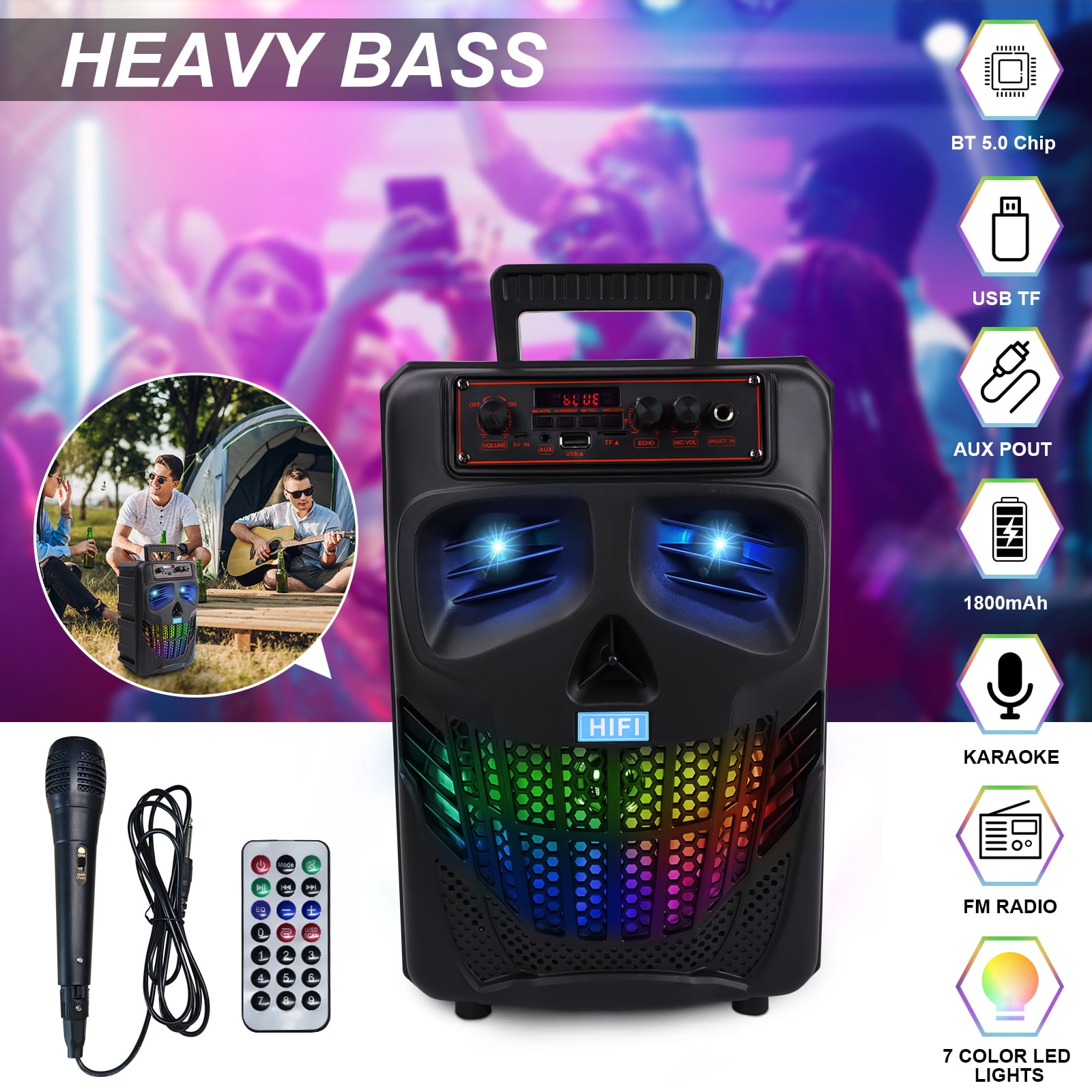 TOPVISION Portable Karaoke Machine, Bluetooth Karaoke Singing Speaker with Microphone, RGB/TWS/Rec - Music Party Speaker, Compatible for Adults, Kids