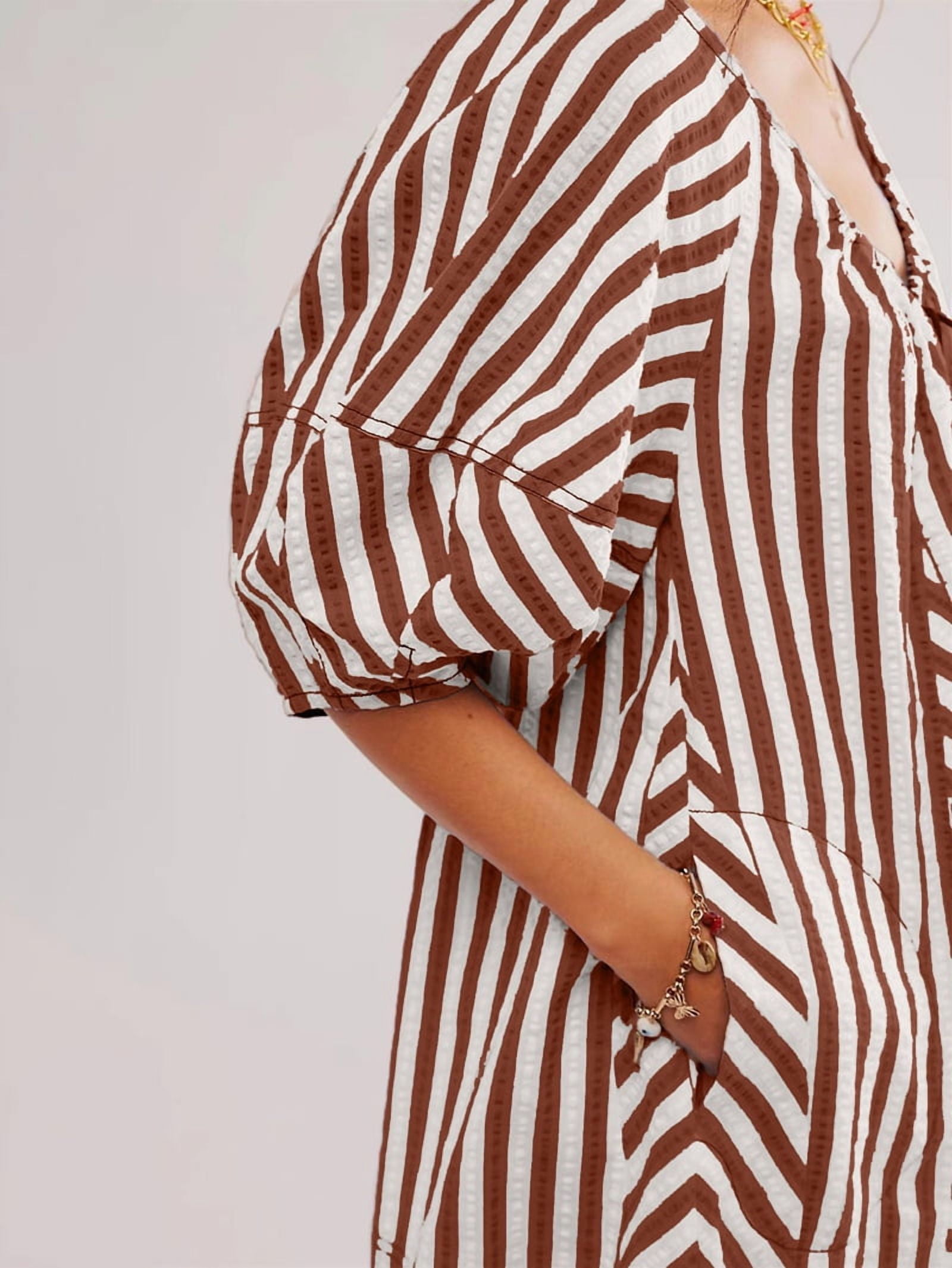 Womens Oversized Striped Romper Dress Shorts Jumpsuit Beach Vacation Clothes with Pockets