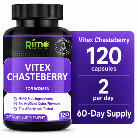 Rimo Nutrition Vitex Chasteberry Supplement for Women, Supports Hormone Balance & Fertility, 120 Vegan Caps (60-Day Supply)