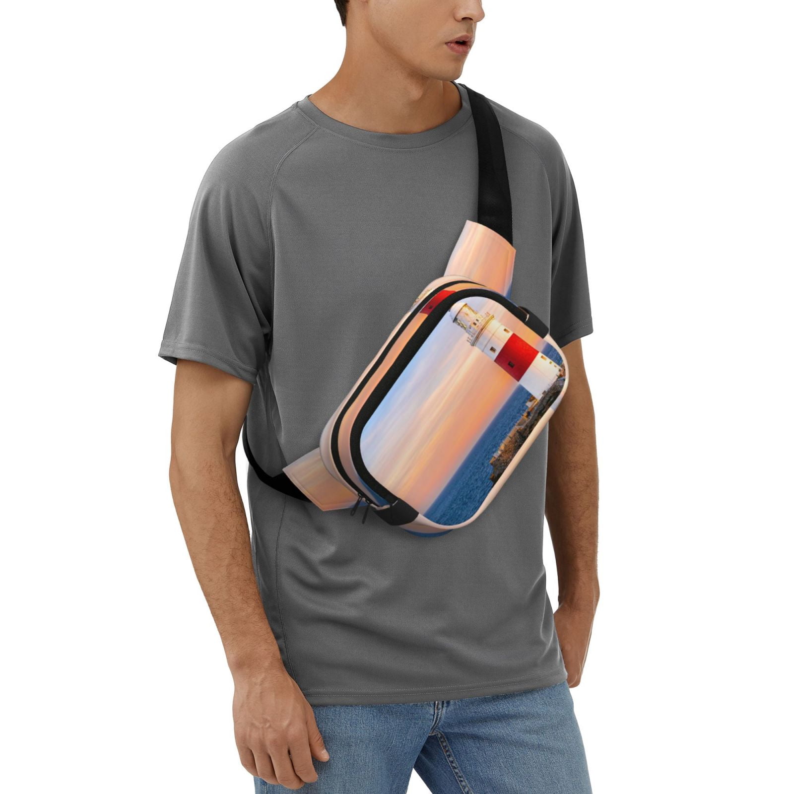 Picia Lighthous1 Print Square Double-Layer Waist Bag Mini Adjustable Waist Belt Bag Exercise Running Travel Hiking