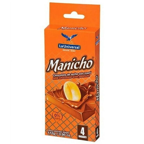 Manicho 4 Pack Size Chocolate with a Peanut Twist 112g - Imported from Ecuador