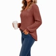 thumbnail image 2 of Women's V Neck Ribbed Knit Long Sleeve Tops Casual Bishop Sleeve Pullover Shirts for Fall Daily Wear, 2 of 7