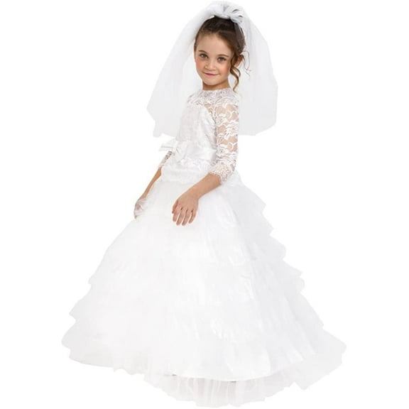 Dress-Up-America Bride Costume Dreamy Bridal Dress With Wedding Veil For Girls, White Medium