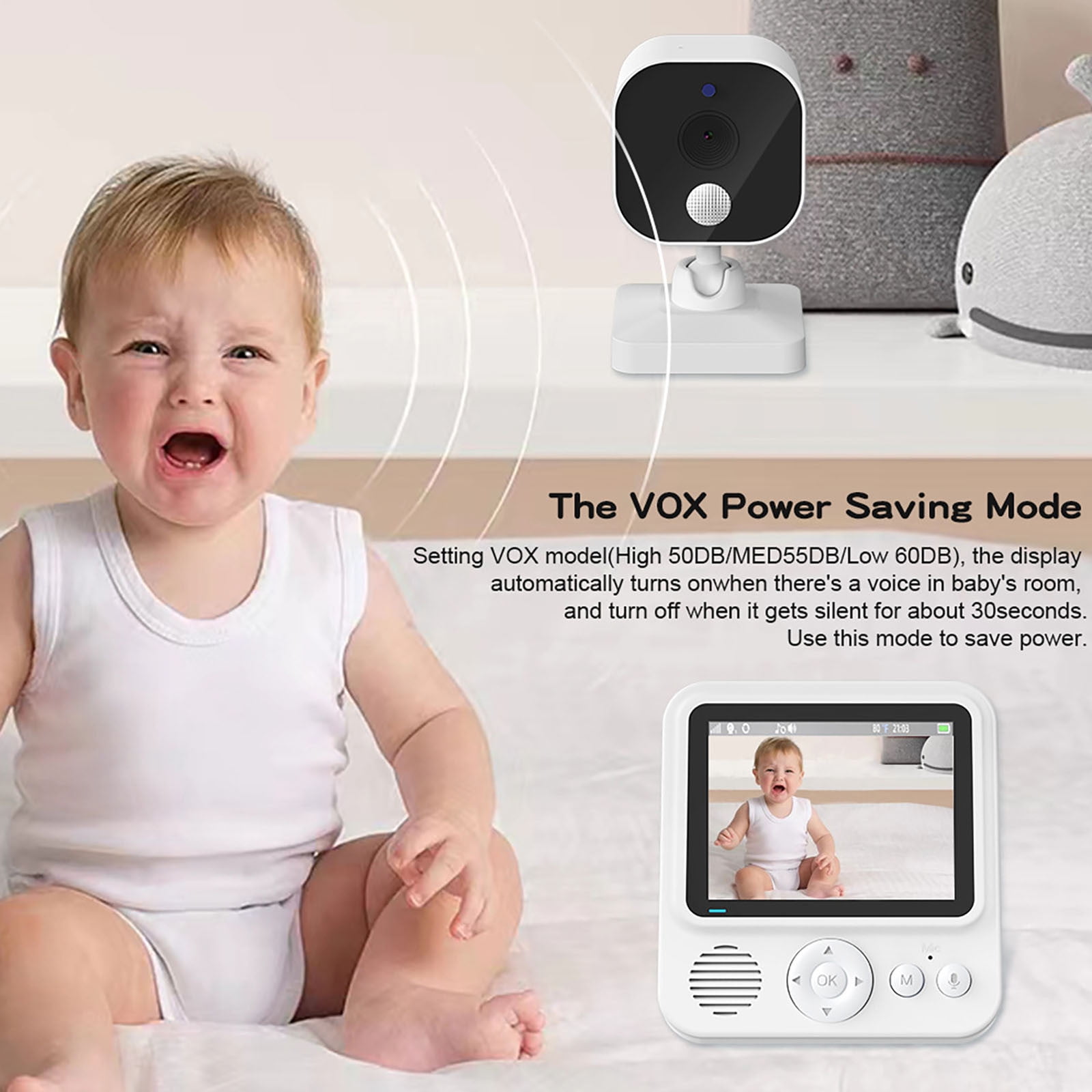 RuiJiao 2.8-inch Baby Monitor 720P HD with Two-Way Audio and Night Vision, Portable Nursery Camera, FHSS Wireless Security, 10H Battery Life for Infant Home Monitoring