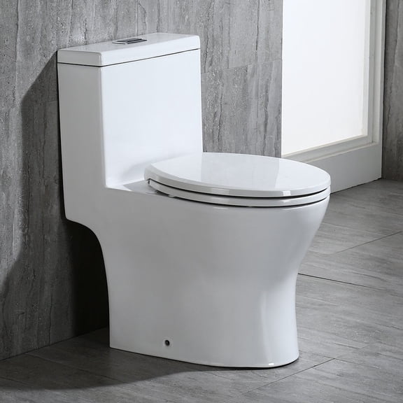 WoodBridge B0750 Elongated One Piece Toilet with Soft Closing Seat, Dual Flush 1.0/ 1.6 GPF