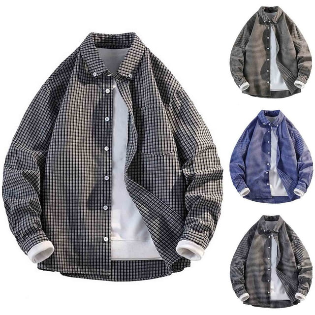 Txeol Chemises à Carreaux à Manches Longues pour Hommes Veste Décontractée Habillée Col Rabattu Blouse avec Poche Poitrine, Noir, m