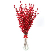 24 Artificial Red Holly Berry Stem Picks - Decorative Wire Stem Branch Sprays for Christmas Decoration, Silk Flower Arrangements, Home DIY Crafts, 35 Red Berries on each stem