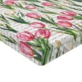 thumbnail image 4 of Ambesonne Love Themed Fitted Sheet, Romantic Tulip Flowers, Twin XL Size, Hot Pink Fern Green Cream, 4 of 5