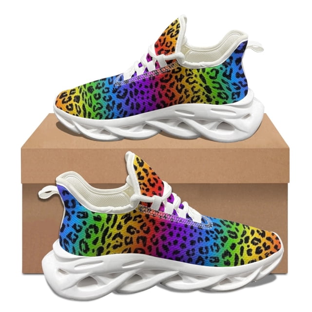 Gradient Leopard Pattern Wear-Resistant Lightweight Mesh Shoes Brand Design Breathable Round Toe Sneaker DIY Tenis Masculino