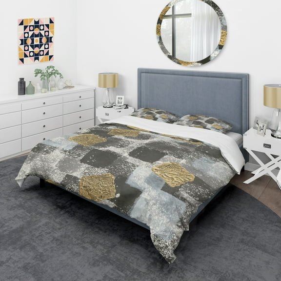 Designart 'Gold Glamour Squares I' Glam Duvet Cover Set