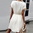 thumbnail image 6 of FRSASU Loose Swing Dress for Women V-Neck Casual Short Mini Dress Summer Beach Patchwork Dresses White, 6 of 6