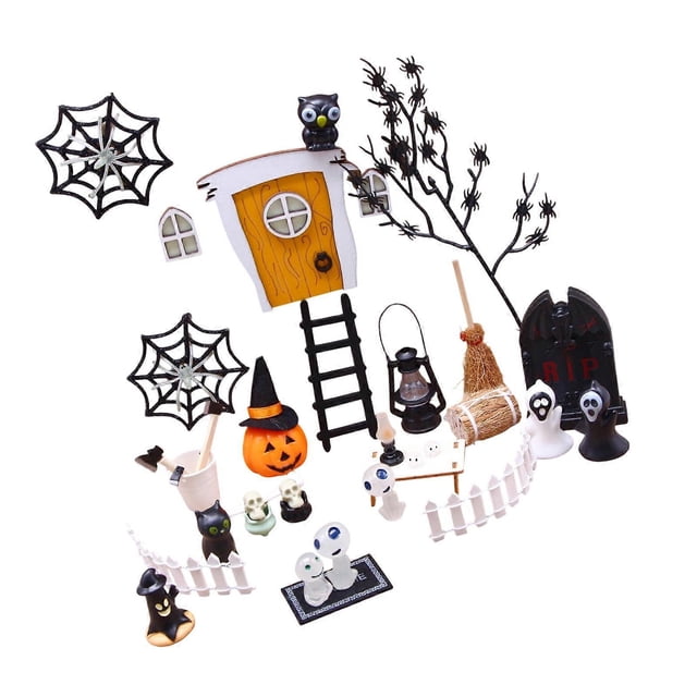 Halloween Dollhouses Crafting Set Mini Door Decorations Plastic Creative Holiday Display Set