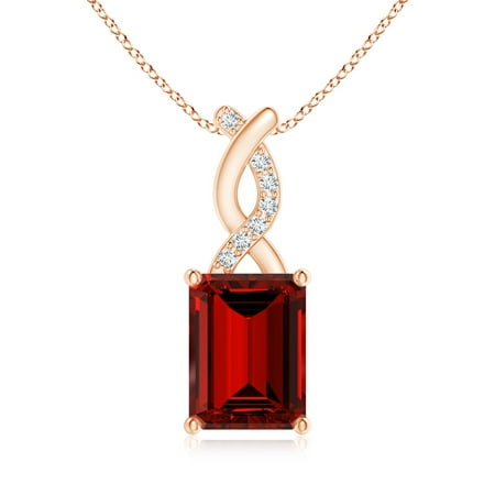 ANGARA Lab Grown 1.6 Ct Ruby Pendant with Lab Diamond Entwined Bale for Women in 14K Rose Gold (Size-8x6mm) | July Birthstone Birthday Anniversary Jewelry Gift for Women | Lab-Grown Ruby Necklace