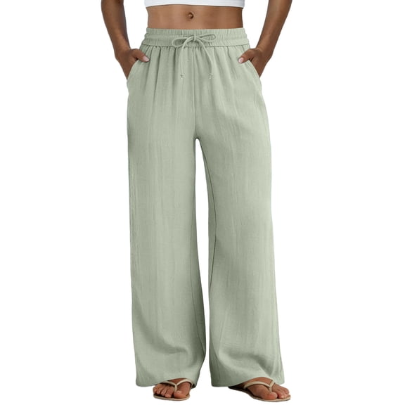 Yifymode Pants Wide Leg Casual Palazzo Trousers Summer Beach Lounge Bottoms with Pockets,Light Green 2XL