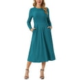 thumbnail image 1 of INSPIRAR CHIC Vestidos de Otoño para Mujeres de Manga Larga Cuello Redondo Tejido A-Line Vestido Midi Casual S Azul Lago, 1 of 6