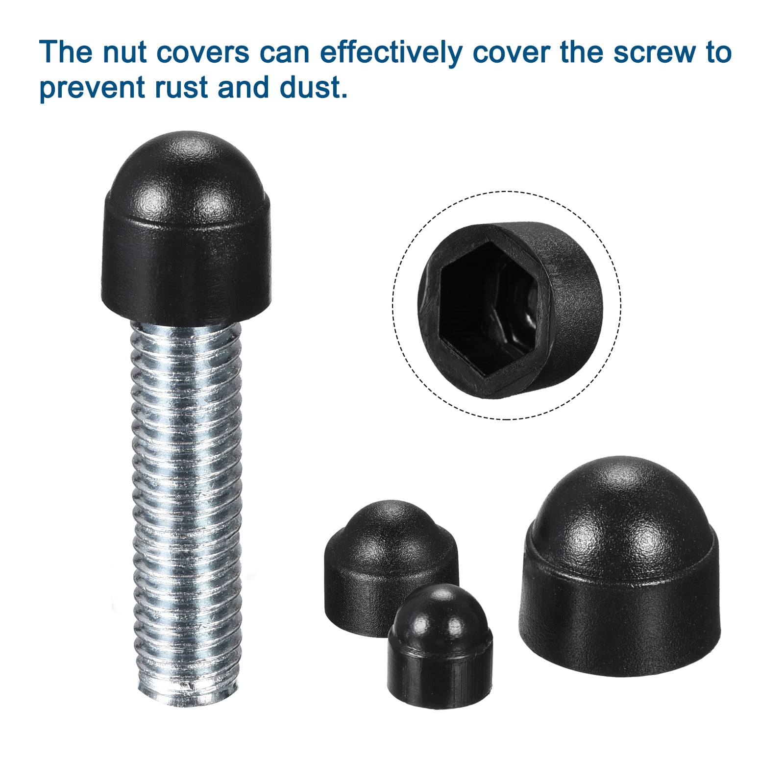 Uxcell 150pack Hex Nut Cover, M10 Blue Plastic Dome Nut Protection Cap Hex Bolt Nut Covers for Hexagon Screws, Bolts
