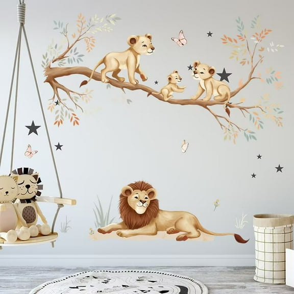 Lion Wall Stickers Woodland Animal Tree Branch Wall Decals for Kids Bedroom Baby Nursery Home Decor DIY transparent stickers, bedroom, living room, TV wall, children's room stickers