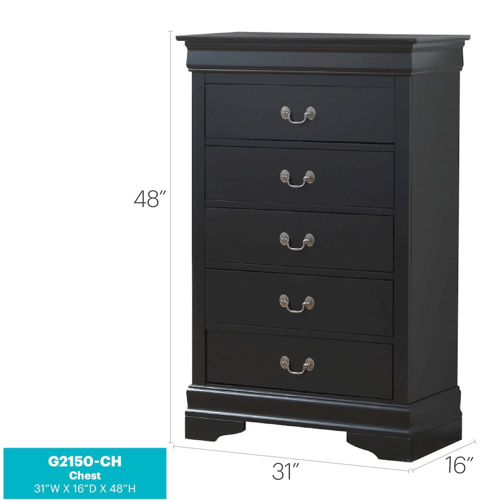 Glory Furniture LouisPhillipe Chest in Black Color
