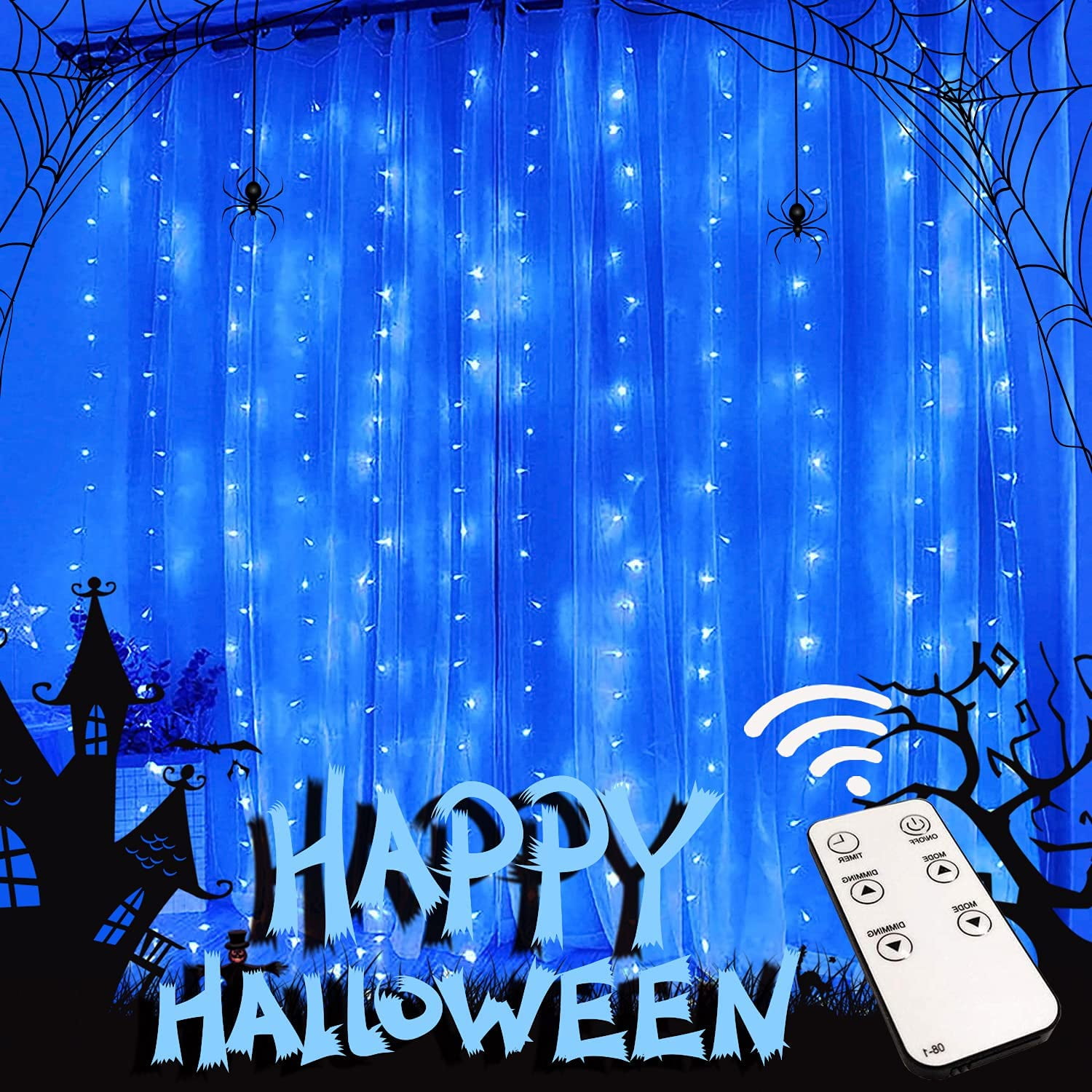 300 LED Halloween Curtain Lights, Halloween Curtain String Lights Plug