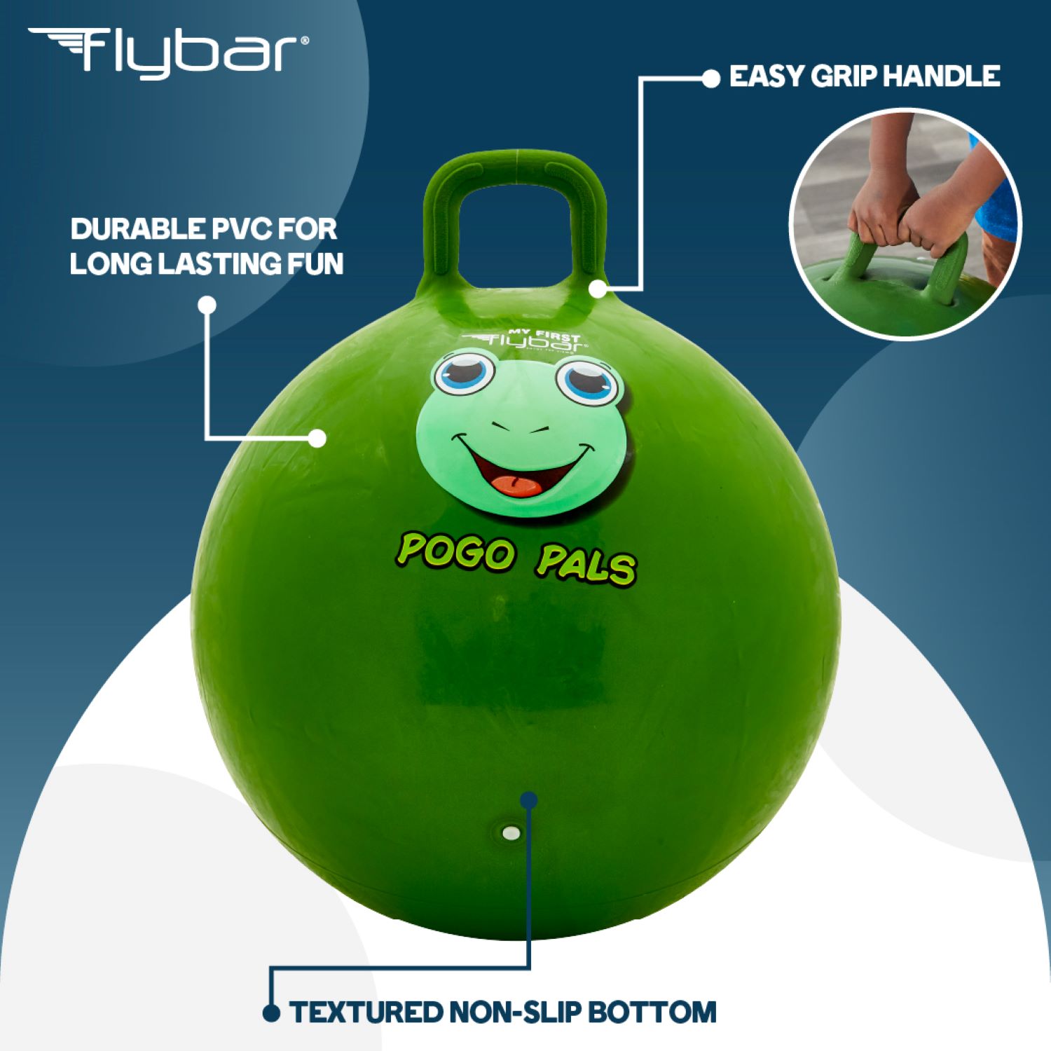Flybar Hopper Ball for Kids - Bouncy Ball with Handle, Durable Bouncy Balls, 125lbs, Ages 3+, Green Frog, M - image 5 of 6