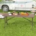thumbnail image 2 of Costway 5 ft Folding Picnic Table Outdoor Dining Table with Rattan Grain HDPE Tabletop Brown, 2 of 10