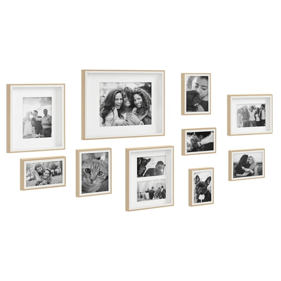 Kate and Laurel Gibson Modern Frame Set, Set of 10, White and Natural Wood, Decorative Photo Gallery Wall Frame Set with Multiple Sizes