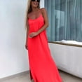 thumbnail image 2 of DeHolifer Women's Maxi Dress Spaghetti Strap Loose Casual Solid Color Slit Hem Cami Dress Lightweight Summer Beach Red M, 2 of 6