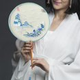 thumbnail image 6 of TNOBHG Chinese Style Fan Chinese Hanfu Round Fan Vintage Handmade Embroidered Flower Pattern Handheld Fan with Tassel Pendant for Wedding Special Occasions, 6 of 8