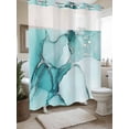 thumbnail image 3 of Turquoise Marble No Hook Shower Curtain and Liner Set Abstract Modern Fluid Art Shower Curtains with Snap-in Liner & See Through Top Window Hotel Style for Bathroom Decor 72x72 Inch, 3 of 8