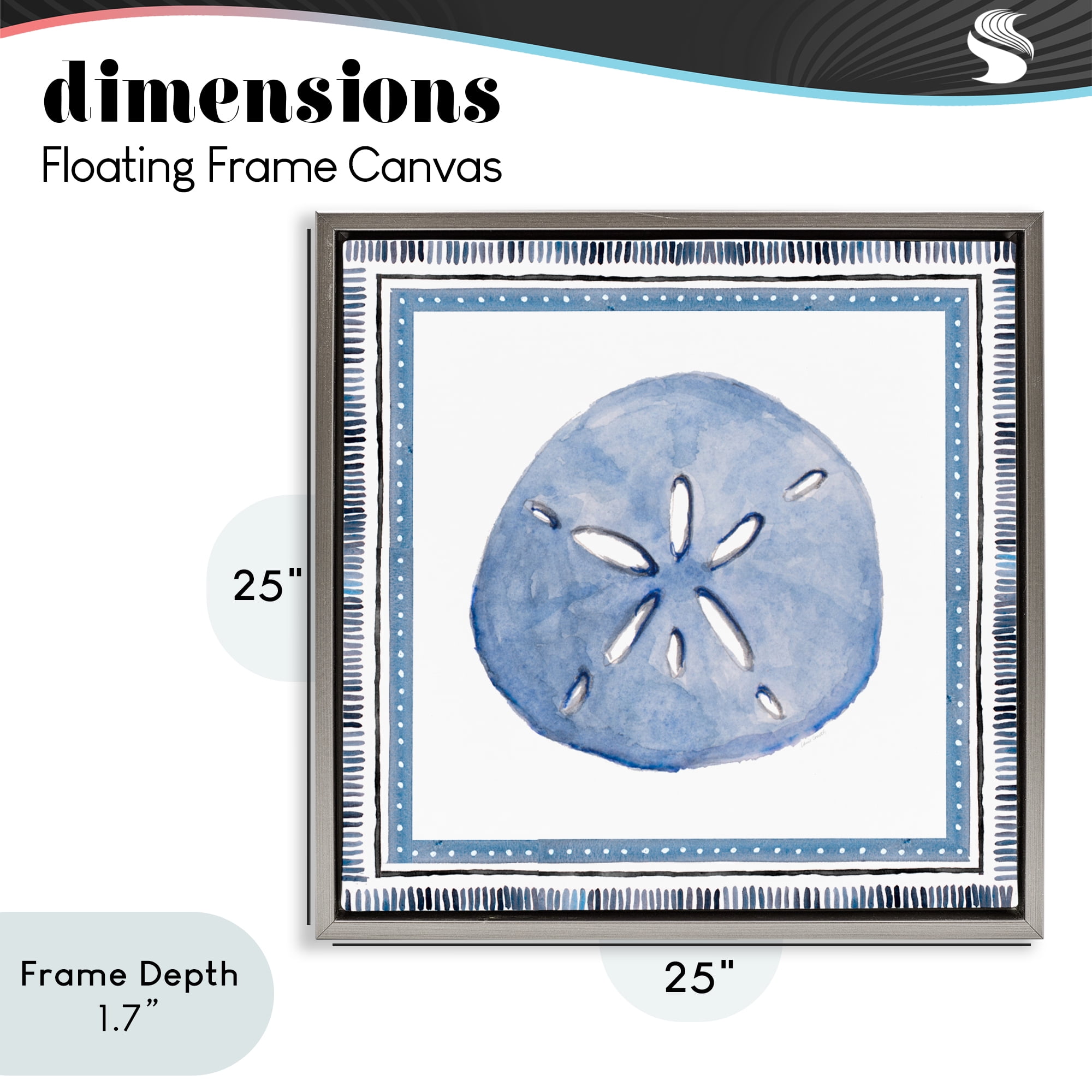 Stupell Industries Blue Bordered Sand Dollar Gray Framed Floater Canvas Wall Art, design by Lanie Loreth