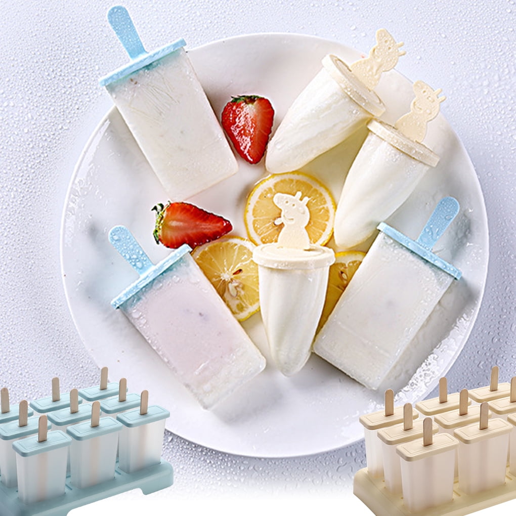 Ice Cream Mold DIY Ice Stick Maker PP Plastic DIY ice stick Mould Kitchen Tool 9 Grids Beige without Wooden Sticks