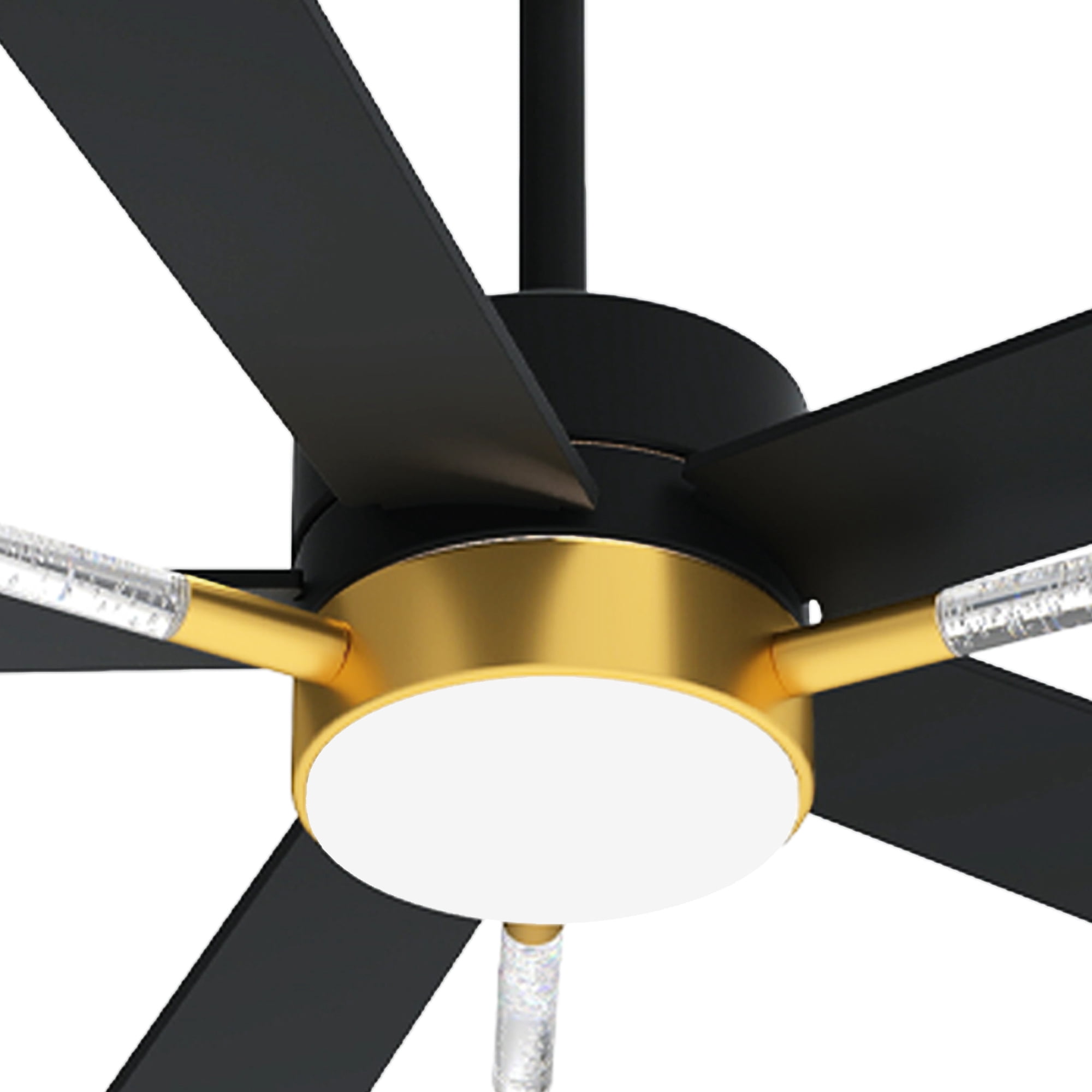 Uforic 42-inch Modern Black and Gold Ceiling Fan with Lights and Remote Control,5 Blades with Crystal Rod Design