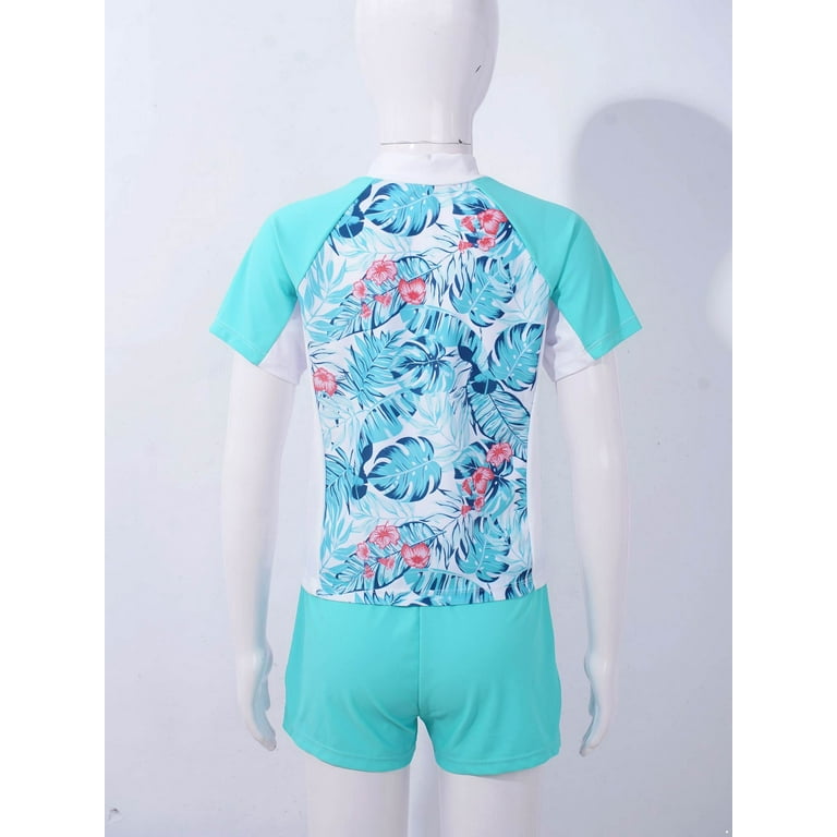CHICTRY Girls Flowers Leaves Prints Swimsuit Rash Guard Juniors Swimming T shirt with Shorts Swimwear Tropical Leaves 12