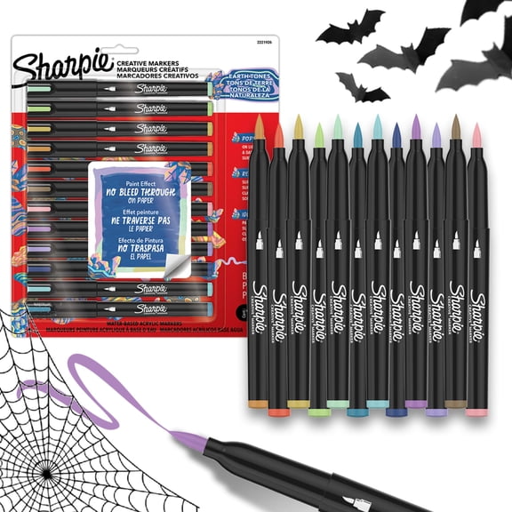 Sharpie Creative Markers, Earth Tones, Water-Based Acrylic Markers, Brush Tip, Assorted Colors, 12 Count