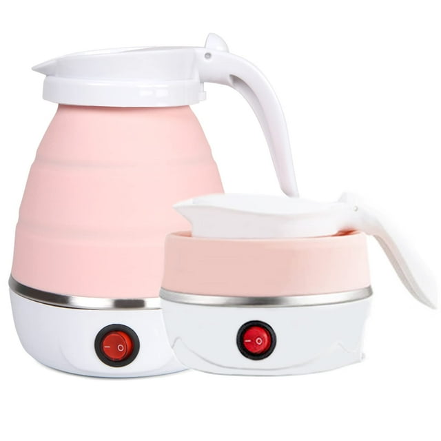Hervidor eléctrico portátil plegable de viaje, resistente, rosa