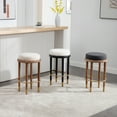 thumbnail image 2 of Guyou 26" Backless Counter Height Bar Stool Set of 4, Modern Round Linen Upholstered Stools, Farmhouse Wooden Kitchen Island Chairs for Restaurant Kitchen Bistro, Charcoal, 2 of 8