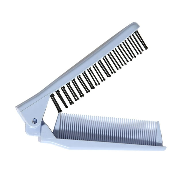 Peine de pelo plegable, cepillo mini de bolsillo, peine plegable, peine giratorio portátil doble Azul