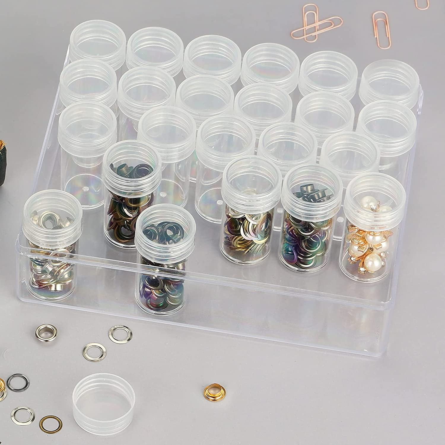 Embroidery Diamond Storage Box, 30PCS Big Clear Plastic Bead Containers with Silicone Funnel for Jewelry Painting DIY Art Craft Rhinestones Sewing Cosmetic Nail Glitter Powder